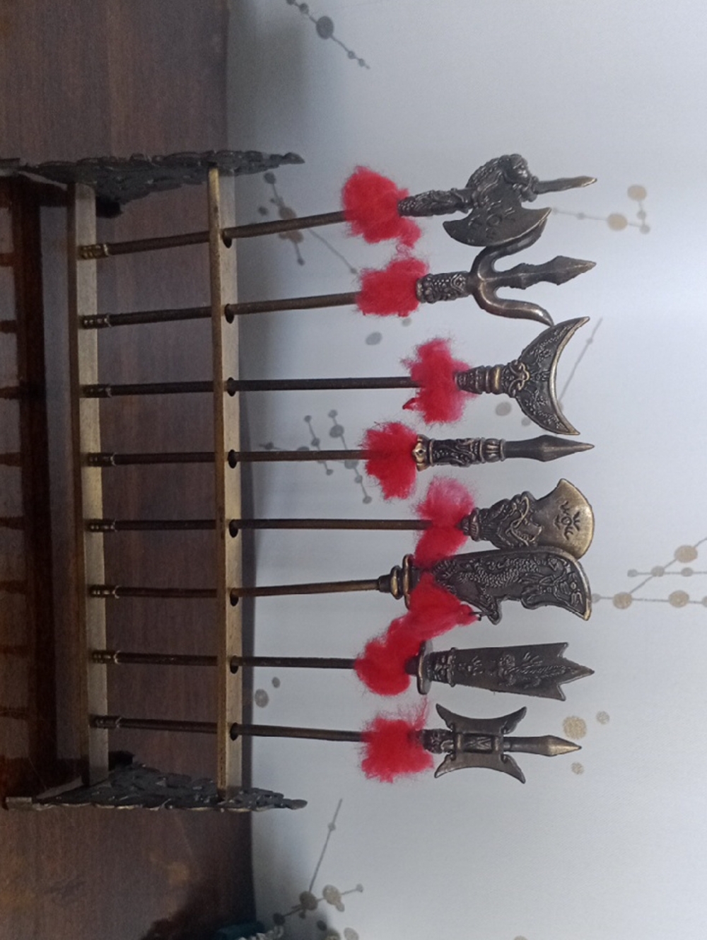 Antique Bronze Decorative Spear Wall Accent with Red Tassels